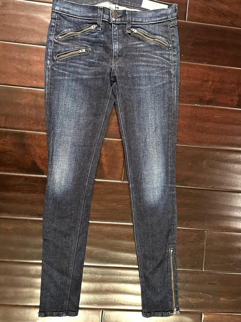 Made in USA Rag & Bone Skinny Jeans Size 27 Dark Blue Kensington Wash Moto Zip